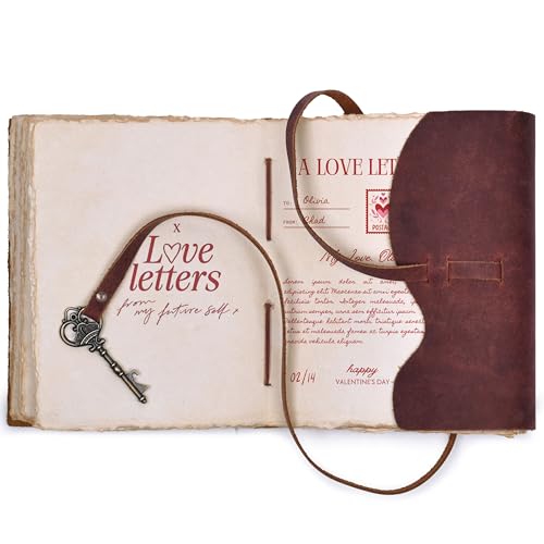 Image of LEATHER VILLAGE Black Leather Journal Key Lock, Mahogany Brown 10x7.