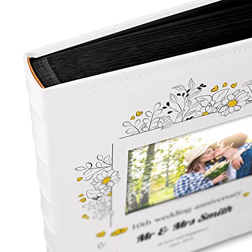 MavertonPhoto Album for couples- White cover with a photo frame and a stylish print - 60 black pages to fill in - Up to 240 images in multiple size - For wedding - For parents - grassland