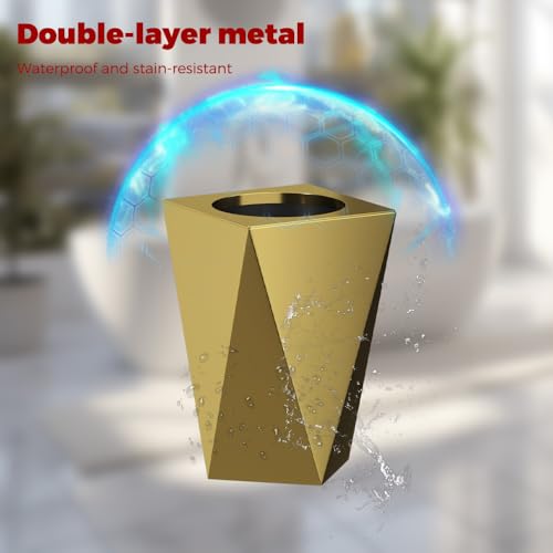 Image of 2.6GAL Gold Bathroom Trash Can,Brass Tarsh Can,Open Top,Decorative Trash Can,Waterproof,Double-Layer with Inner Lining for Bathroom,Bedroom,Office,Living Room,Hotel (Gold)