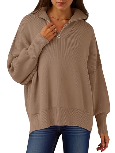 ANRABESS Women's Oversized Fashion Long Sleeve Quarter Zip Baggy Loose Slouchy Sweater Pullover Tops 2025 Fall Outfits