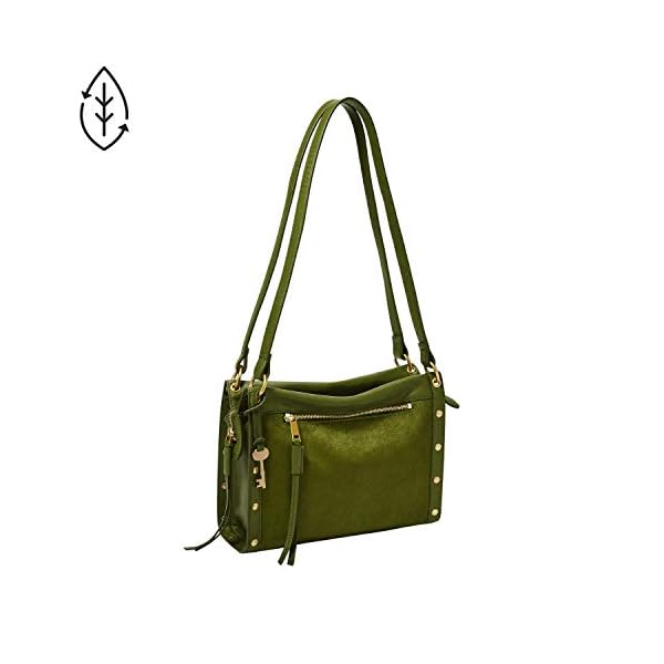 Fossil Women's Allie Leather Satchel Purse Handbag, Green Olive