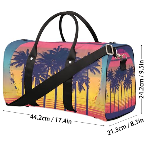 Travel Duffel Bag, Beach Tropical Sunset Palm Trees Sports Tote Gym Bag Foldable Western Aztec Weekender Bag Carry on Luggage Handle Bag Overnight Shoulder Bag for Women Men,A-11934