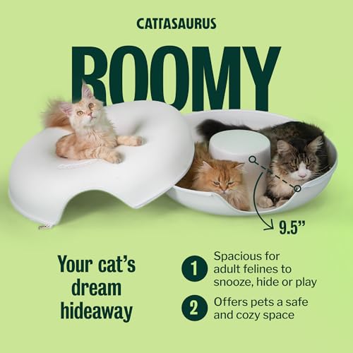 Image of Cattasaurus Peekaboo Cat Cave, Extra Spacious for Multiple & Large Cats 15+ lbs, Scratch Detachable Cat Beds for Indoor Cats, Washable Tunnel Bed, Comfy Donut Tunnel (White, Jumbo)