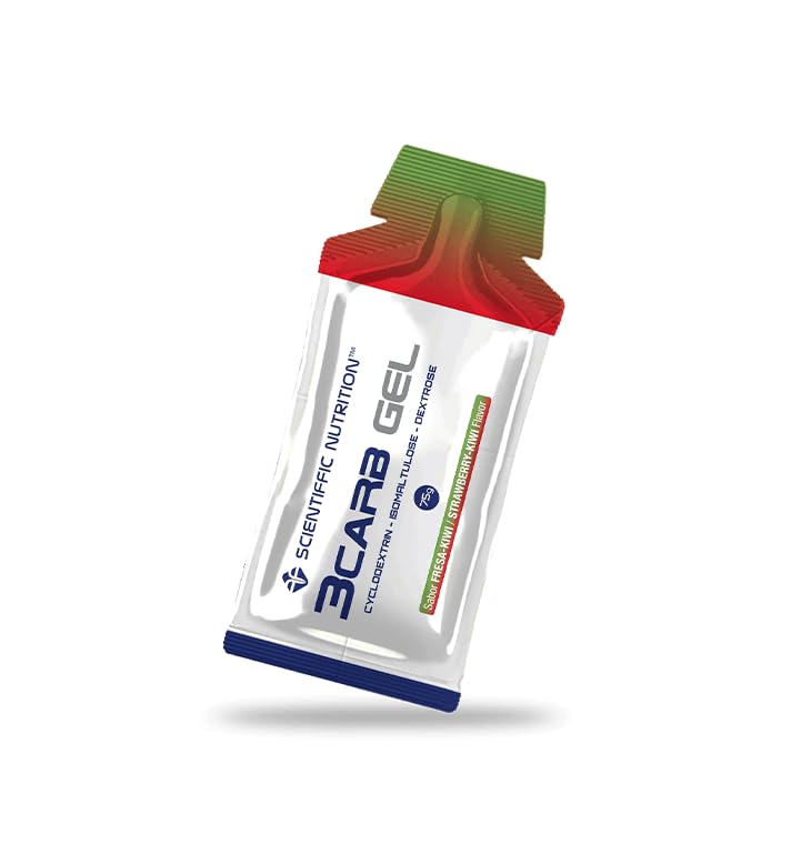 Scientiffic Nutrition - 3Carb Gel, Gel Energético con 3 Tipos de Carbohidratos, Geles Energéticos Ciclismo, Running y Deportes de Equipo Exigentes, Fácil Digestión, Fresa - Kiwi - 1 unidad 45g