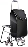 Carrito De Compras Plegable con Asiento Y Funda Impermeable - Carrito Sube Escaleras con 6 Ruedas De Goma - Plegable Y Portátil,E