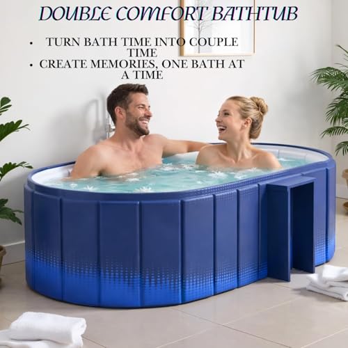 Image of Lexara Foldable Adult Bath Tub for Home Spa | Large Portable Bathtub with Backrest & Handle | Insulated Folding Tub for Hot & Cold Soak, Ice Bath, Bubble Bath & Relaxing Spa (Aqua Blue Bathtub)