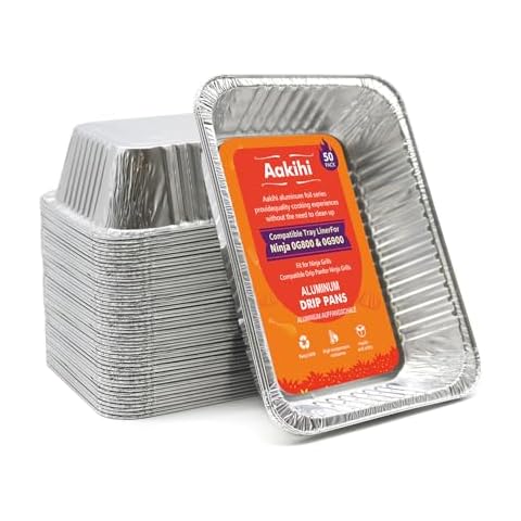 50 Pack Drip Pan Liners, for Ninja OG800/OG900-Woodfire Outdoor Grill & Smoker-Compatible with OG850/OG951-Disposable Aluminum Foil Grease Tray. Cover