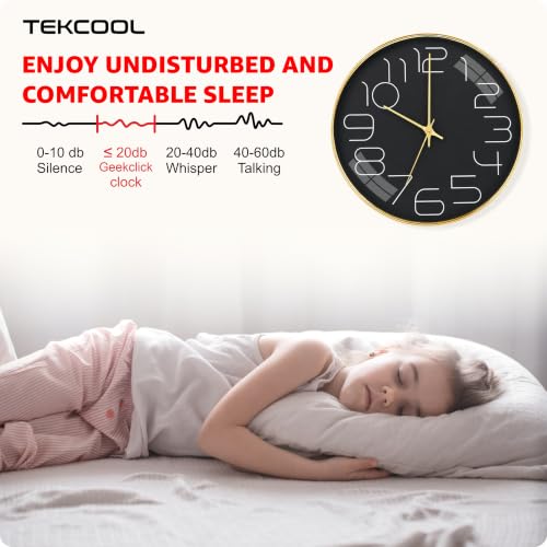 Image of TEKCOOL Plastic Digital Wall Clock 12 inch Silent Quartz Decorative Non-Ticking Classic Clock Battery Operated Round Easy to Read for Room /Home /Kitchen /Bedroom /Office /School-(Black Gold)'