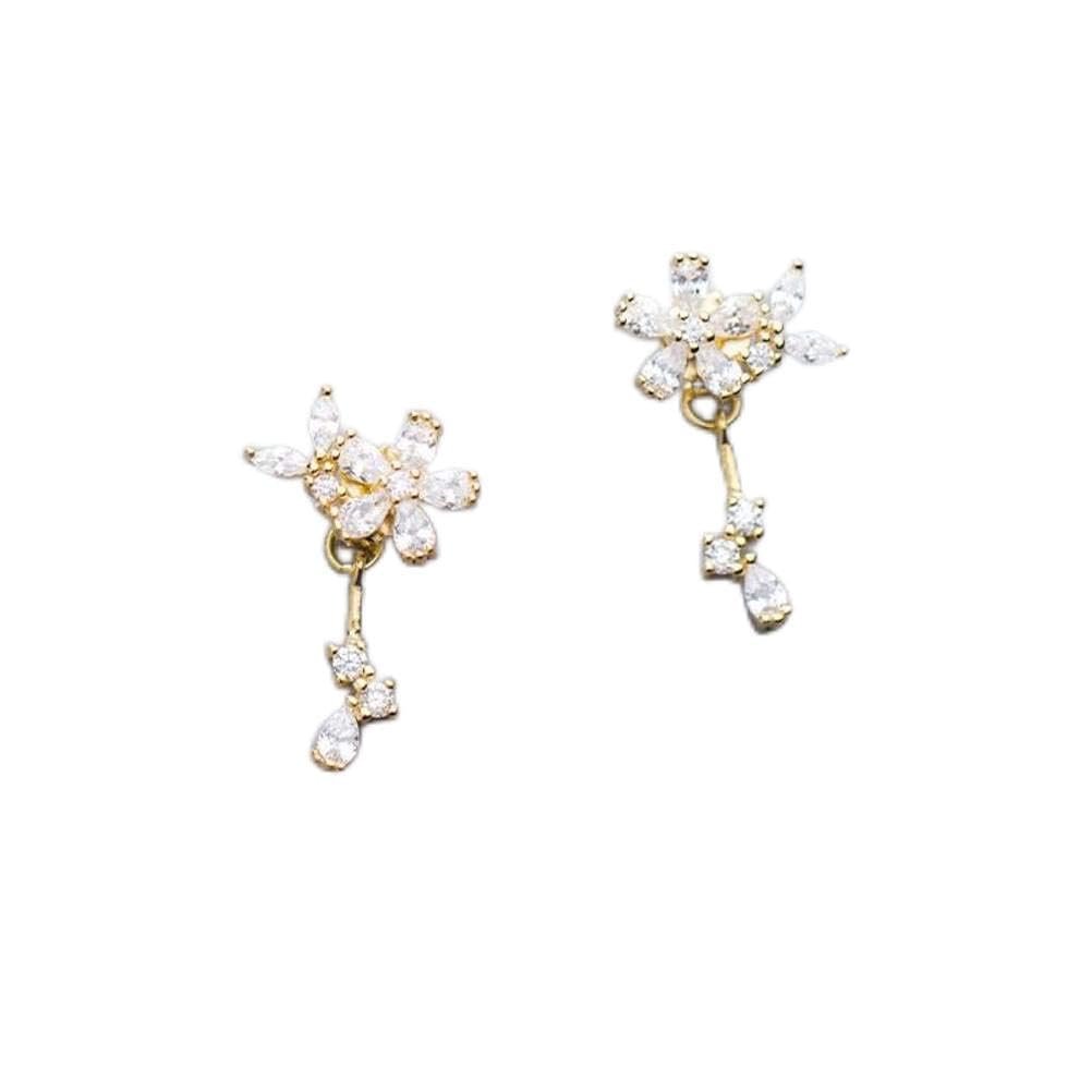 Boucles d'oreilles fleur en strass style coréen artistique rose