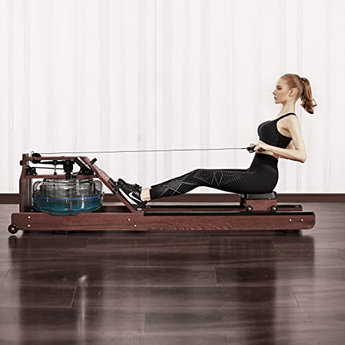 Aoparts Water Rowing Machine, Walnut Wood Rower Machine for Home Use, Water Resistance Rower with with LCD Monitor, Indoor Fitness Equipment for Full Body Exercise (Black Walnut)