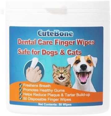 CuteBone Pet Dental Finger Wipes – 50 Count, Easy Oral Care for Cats & Dogs, Disposable, Stress-Free