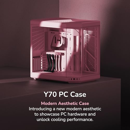 Image of HYTE Y70 Modern Aesthetic Gaming PC Case -Panoramic Glass | High-Airflow Design | Cable Management | Dual Chamber ATX Mid-Tower Chassis | 10 Fan Capacity | Luxury PCIe 4.0 Riser Cable- Strawberry /Pink