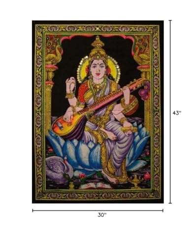 Cotton Canvas Goddess SARASWATI 43" X 30" Tapestry by Cotton Canvas Goddess SARASWATI 40" X 30" Tapestr