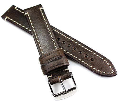 Bracelet montre RIOS 1931 cuir marron foncé 18 mm homme souple anti-irritation