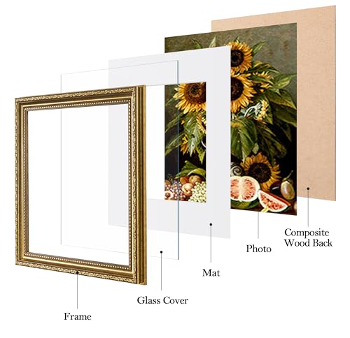 Image of eletecpro 10x10 Vintage Picture Frame, Glass Cover, Gold, 2-Pack | Display Photo 8x8 with Mat or 10x10 without, Tabletop or Wall Decor