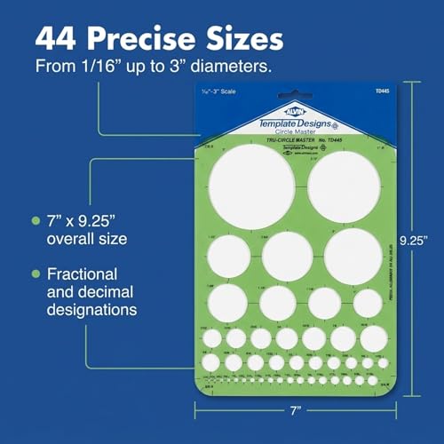 Image of Alvin, Circle Guide Template, 44 Circles, 7 inches x 9.25 inches x .030 inches