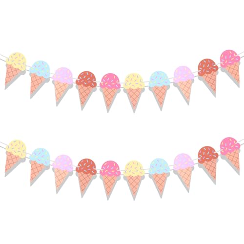 2 Pcs Ice Cream Banner Garland Ice Cream Party Decorations