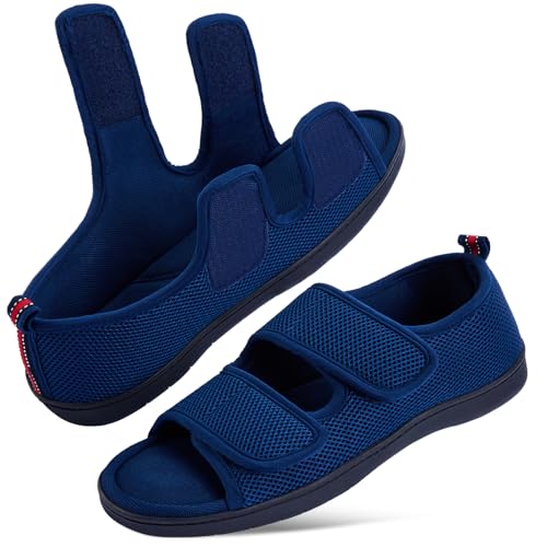 Image of WALKFUN Men's Slippers with Arch Support, Adjustable Open Toe Shoes for Men, Diabetic Sandals with Memory Foam for Plantar Fasciitis