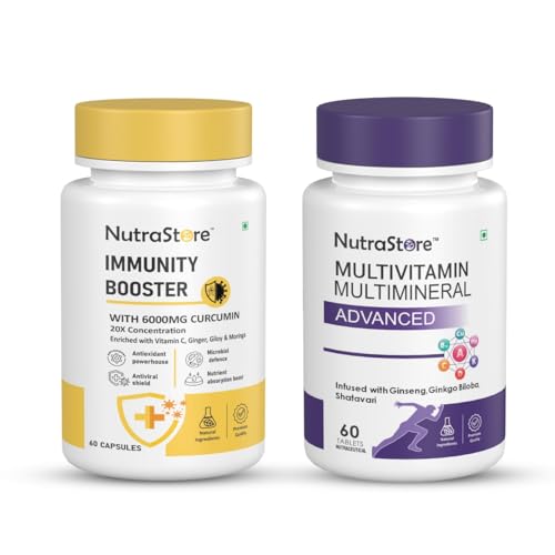 Image of NutraStore Multivitamin Advanced & Immunity Booster Combo | Daily Vitamins, Minerals & Daily Immune Support | Energy, Strength, Wellness & Seasonal Defense | 30 Tablets + 60 Capsules