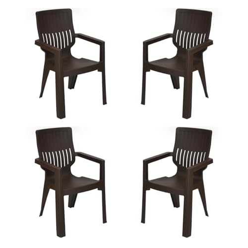 Image of Nilkamal Ortho Comfort Plastic Chair with Arm|Set of 4| 3 Year Warranty |Stackable Chair for Home, Living Room, Dining Room, Cafe & Balcony |Ergonomic Back Support |Indoor & Outdoor |Season Rust Brown
