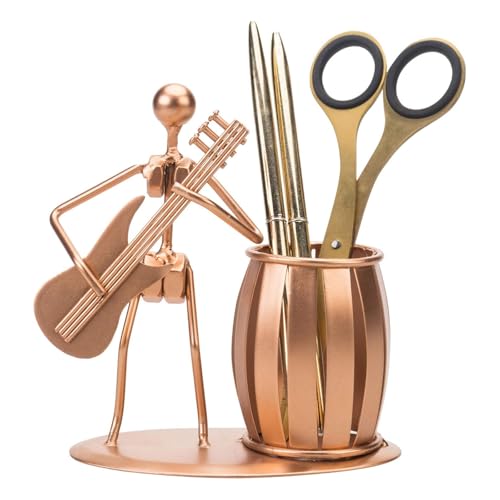 MyGift Pen Holder for Desk, Decorative Pencil Cup with Guitar Design, Accessories & Decor for Men, Gunmetal Gray Metal Desk