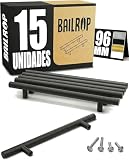 BAILROP Tiradores Cocina Negros 96MM Tiradores Negros - Tiradores Armarios para Muebles de Cocina o Dormitorios de Acero Inoxidable (15 unidades)