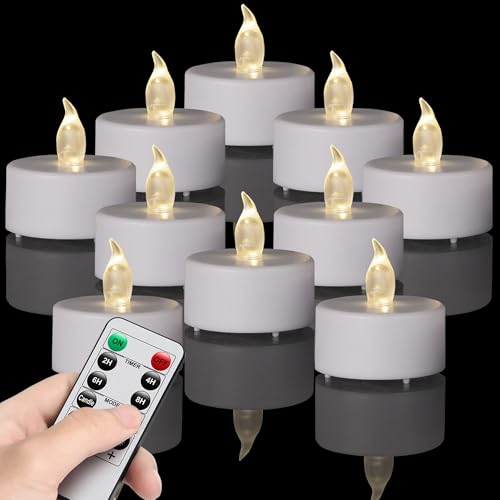 MINXIN LED Tea Light Flameless Candles with Remote Control Flickering Tealight Long Lasting Battery Operated with Timer for Halloween Home Decoration Seasonal &Festival Celebration WarmWhite (12pcs)