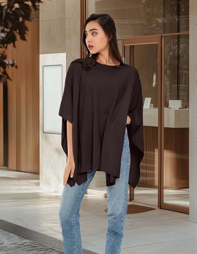 Image of PULI Women's Pullover Poncho Sweater Oversized Loose Fit Soft Shawl Layering Tops for Office Travel Daily Wear,Fall Winter