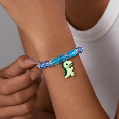 Image of Back to School Dinosaur Bracelet Stretchy Beaded Wristband with Encouragement Card Back to School Gift from Mom for Son, Daughter, Grandson, Granddaughter