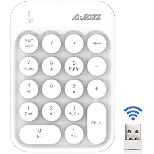 FELiCON Clavier numérique sans Fil, pavé numérique Portable 2,4 GHz avec clé Ronde rétro et récepteur USB Clavier numérique de comptabilité financière pour Ordinateur Portable, PC (Blanc)