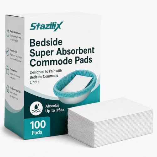 Stazilix Bedside Absorbent Commode Pads with Absorbent Gel 100 Commode Pads Only