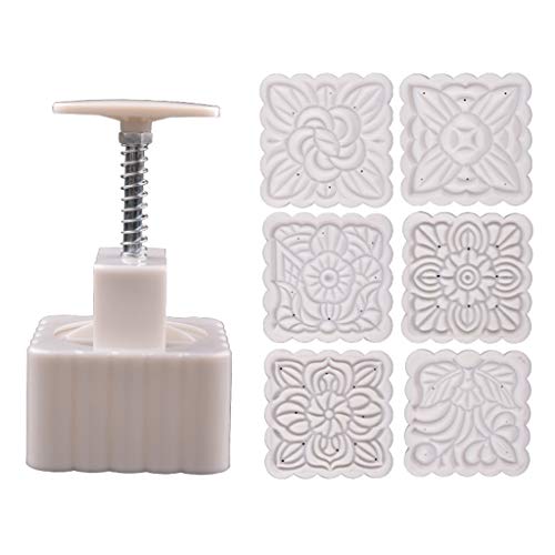 250g DIY Bakeware Mid-Autumn FestivalMooncake Mold with 6pcs Square Flower Stamps Hand Press Moon Cake Pastry Mould