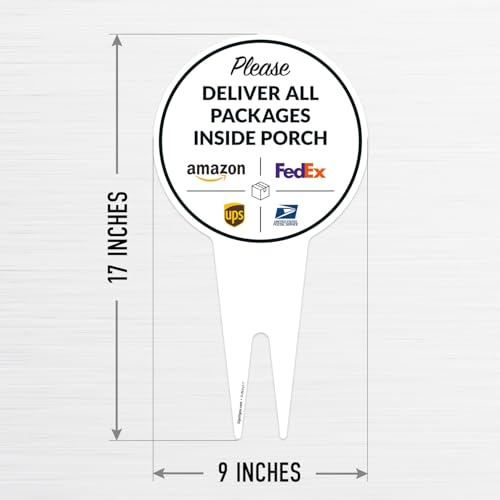 Image of Package Delivery Sign, Delivery Instructions Deliver All Package Inside Porch Sign, 9x17 Inches Round Shape, Aluminum Composite Made in USA by Sigo Signs