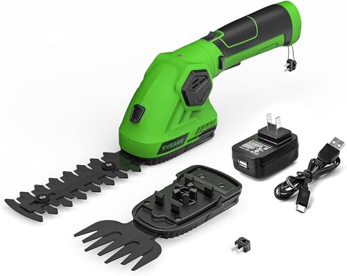 COPOWER by EVEAGE Cordless Grass Shears - Grass Trimmer - Electric Grass Clippers, 2 in 1 Light Duty Handheld Grass Shears Power Hedge Trimmers with Battery, Charger and Extra Safety Key