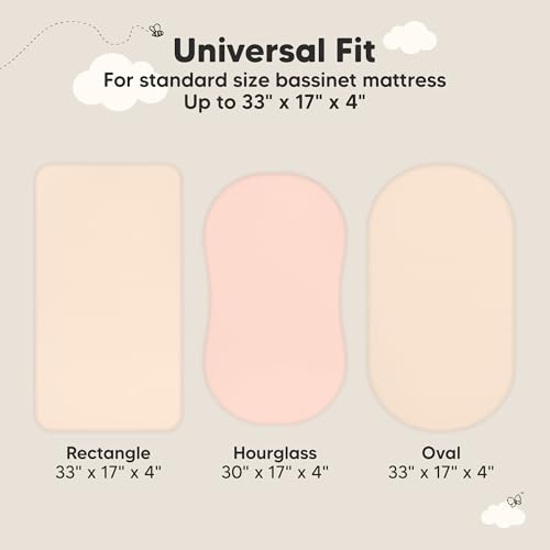 Image of 2-pk Waterproof Bassinet Sheets Girls, Boys, Cotton - 33x17 Universal Bassinet Mattress Pad Protector Cover, Compatible with Graco, Baby Delight, Chicco, Halo Bassinest Swivel Sleeper Fitted (Cameo)