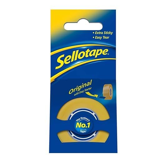 Image of Sellotape Original Golden Tape premium, strong, tear by hand tape ideal for office, school projects, art work, bonding of paper or card, wrapping presents, sealing lightweight boxes, 18 mm x 25 m*4