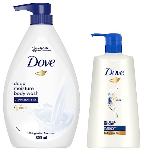 Image of Dove Intense Repair Shampoo, 650Ml And Deeply Nourishing Body Wash, 800 Ml