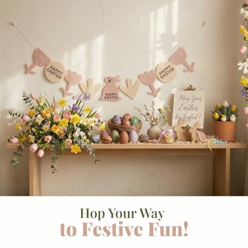 Image of Folkulture Happy Easter Garland for Room Decor, 72 Inch Rabbit Garlands for Celestial Decor, Garlands for Decoration, Toddler Room Aesthetic Decor for Boho Wall, Gifts for Her