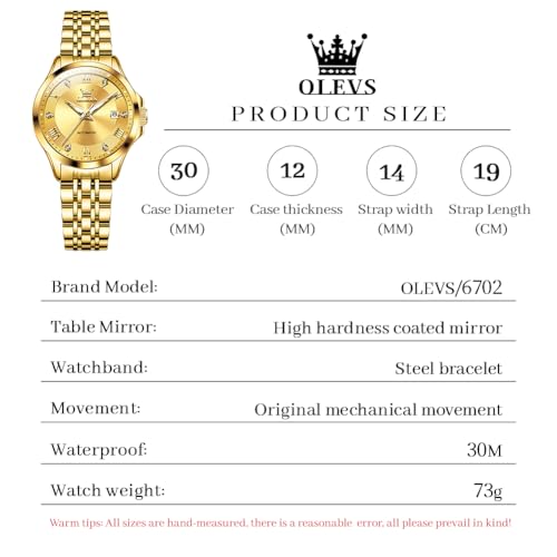 Image of OLEVS Womens Automatic Watch Diamond Luxury Date Ladies Dress Classic Self Winding Wrist Watches