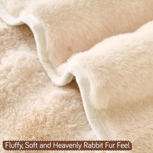 Image of HOKIPO 'FurHug' Premium Faux Rabbit Fur Sofa Cover Mats for L Shape and 1 /2 /3 Seater Sofa. Make Your Own Sofa Cover Set, Mat Length 90(D) X 150(L) Cm, Beige (NEW-AR-5014-Crm)
