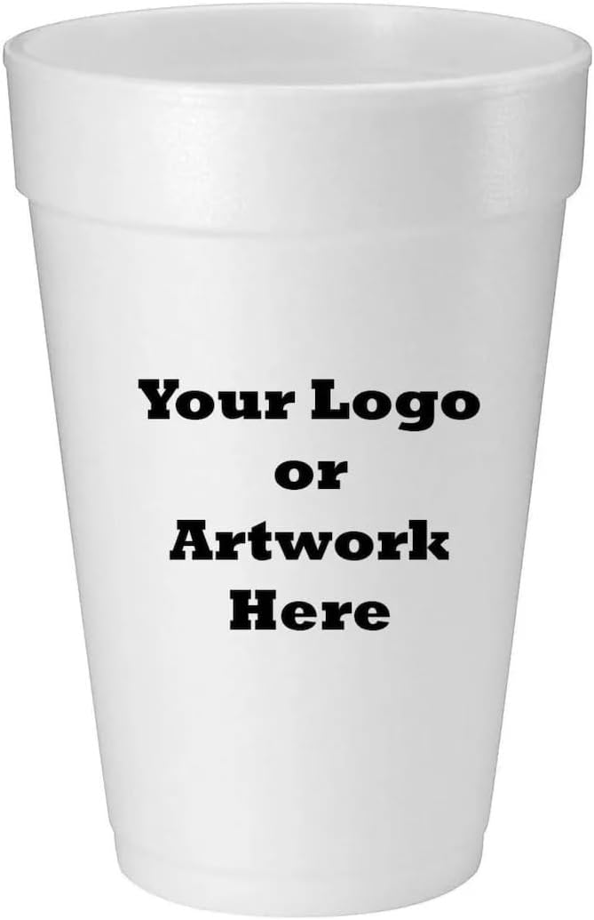 Disposable foam Cups with Custom Printed Logo, & Text | Personalized foam cups for Parties, weddings, and Events (16oz-50pcs)- NO PHOTOS