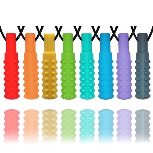 Sensory Chew Necklaces for Boys and Girls, 8 Pack Chew Necklace for Sensory Kids with Autism, ADHD, SPD, Biting, Silicone Oral Sensory Toys for Autism Adults Reduce Chewing Anxiety Fidget