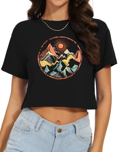 Image of Womens Summer Crop Tops Short Sleeve Round Neck T-Shirts Loose Fit Casual Blouse 2026