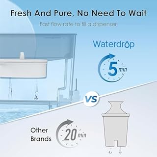 Waterdrop 200-Gallon Long-Life 40-Cup Large Water Filter Dispenser with 1 Filter, Healthy Gift for Home and Office, 5X Times Lifetime, Reduces Chlorine, PFOA/PFOS and More, BPA Free, Black