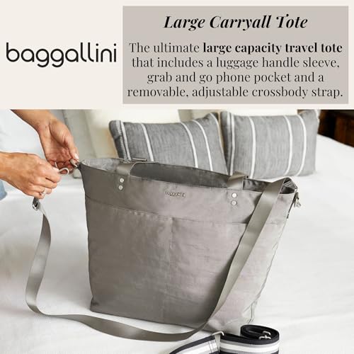 Image of Baggallini Carryall Tote - Lightweight Nylon Zipper Top Weekender Travel Beach Bag w /Luggage Sleeve