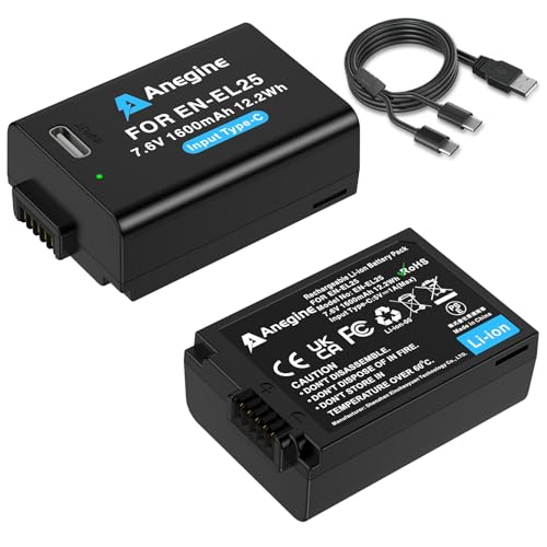 Anegine EN-EL25 ���ڏ[�d�o�b�e���[ 1600mAh 2�Z�b�gEN-EL25 �����pType-C ���ڏ[�d�|�[�g�o�b�e���[ Nikon Z50, Z50II,ZFC, Z30�ȂǑΉ��yPSE����i�z