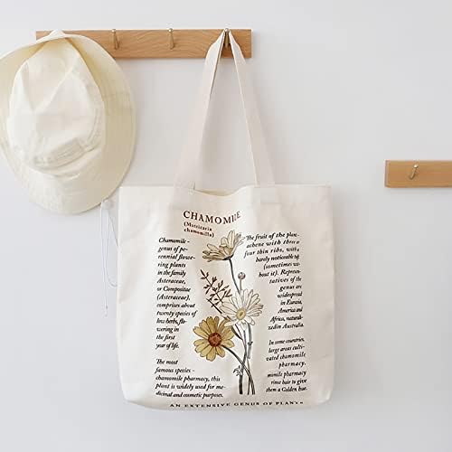 DKIIL NOIYB Tote Bag Aesthetic Canvas Fabric Bag Printed Canvas Bag for Women Botanical Aesthetic Design Canvas Shoulder Bags With Zipper Pockets Reusable Shopping Bag