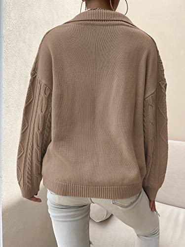 Image of Verdusa Women's Collar V Neck Drop Shoulder Long Sleeve Sweater Knit Tops Pullovers