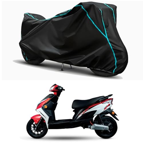 Image of Waterproof Bike Body Cover Compatible for | EeVe Soul STD | Taffeta Fabric, Sky Piping Design, Bottom Elastic Fit | Dustproof, Sun UV & Rain Protection for All Weather.