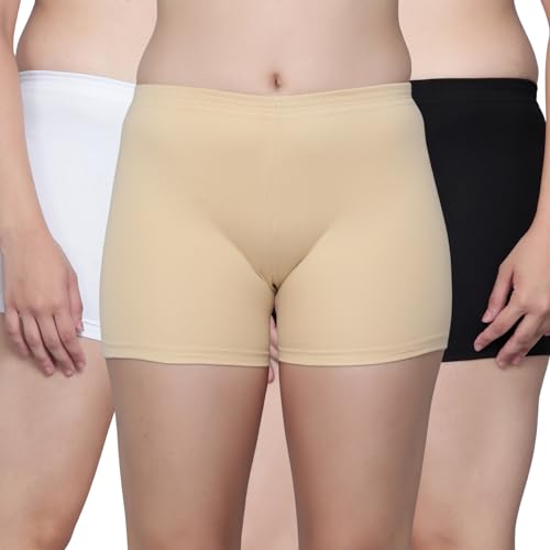 Image of Aimly Cotton Stretchable Cycling Gym Yoga Above Knee Slip Shorts for Women Combo Pack of 3